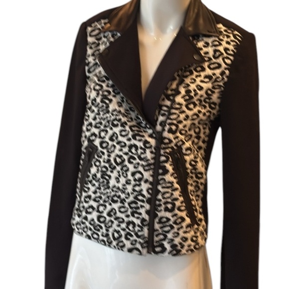 Rebecca Taylor Jacquard Black Leopard & Leather Trim Moto Jacket Size 2 NWT - Picture 12 of 15